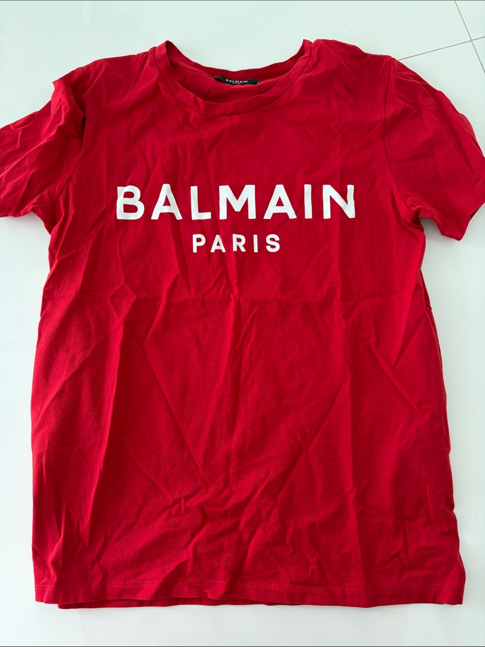 Balmain Red Crewneck Tee with White Logo